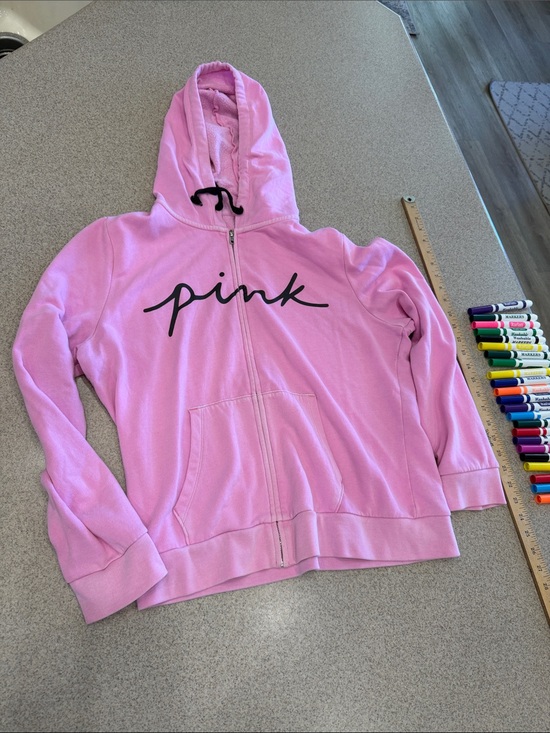 PINK Victoria's Secret Jackets & Blazers - PINK Victoria's Secret Light Pink Script Logo Zip Hoodie XL